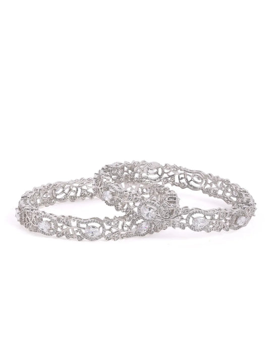 Sapphire Leaf CZ Bangle Set for Women - Silver