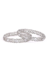 Sapphire Leaf CZ Bangle Set for Women - Silver