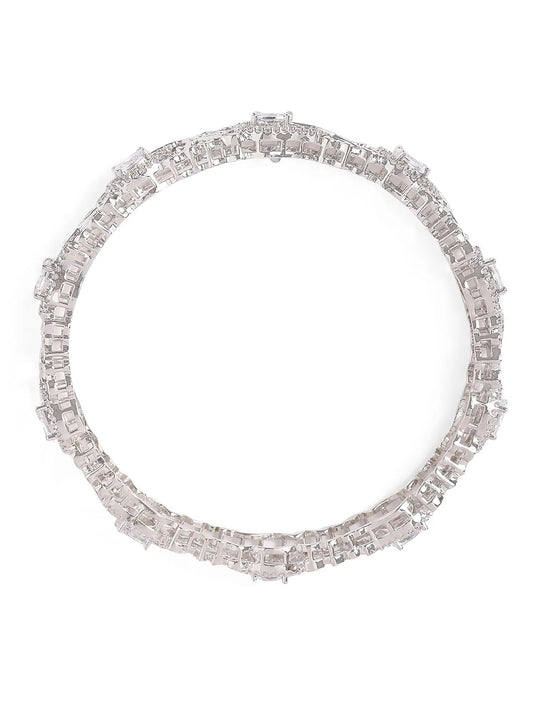 Sapphire Leaf CZ Bangle Set for Women - Silver