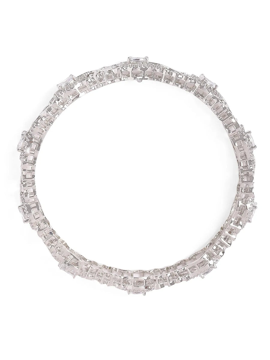 Sapphire Leaf CZ Bangle Set for Women - Silver