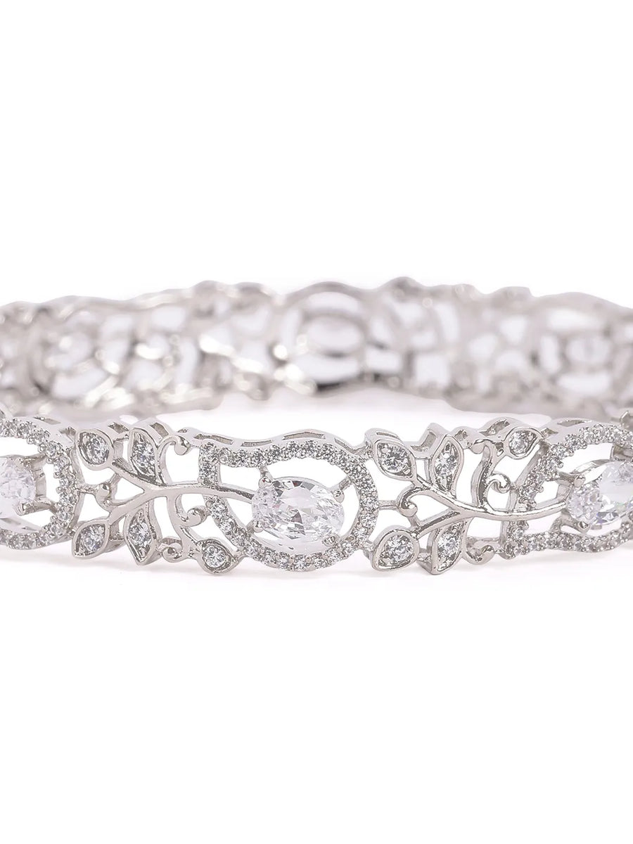 Sapphire Leaf CZ Bangle Set for Women - Silver