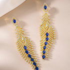 Feather Design CZ Studded Drop Earrings