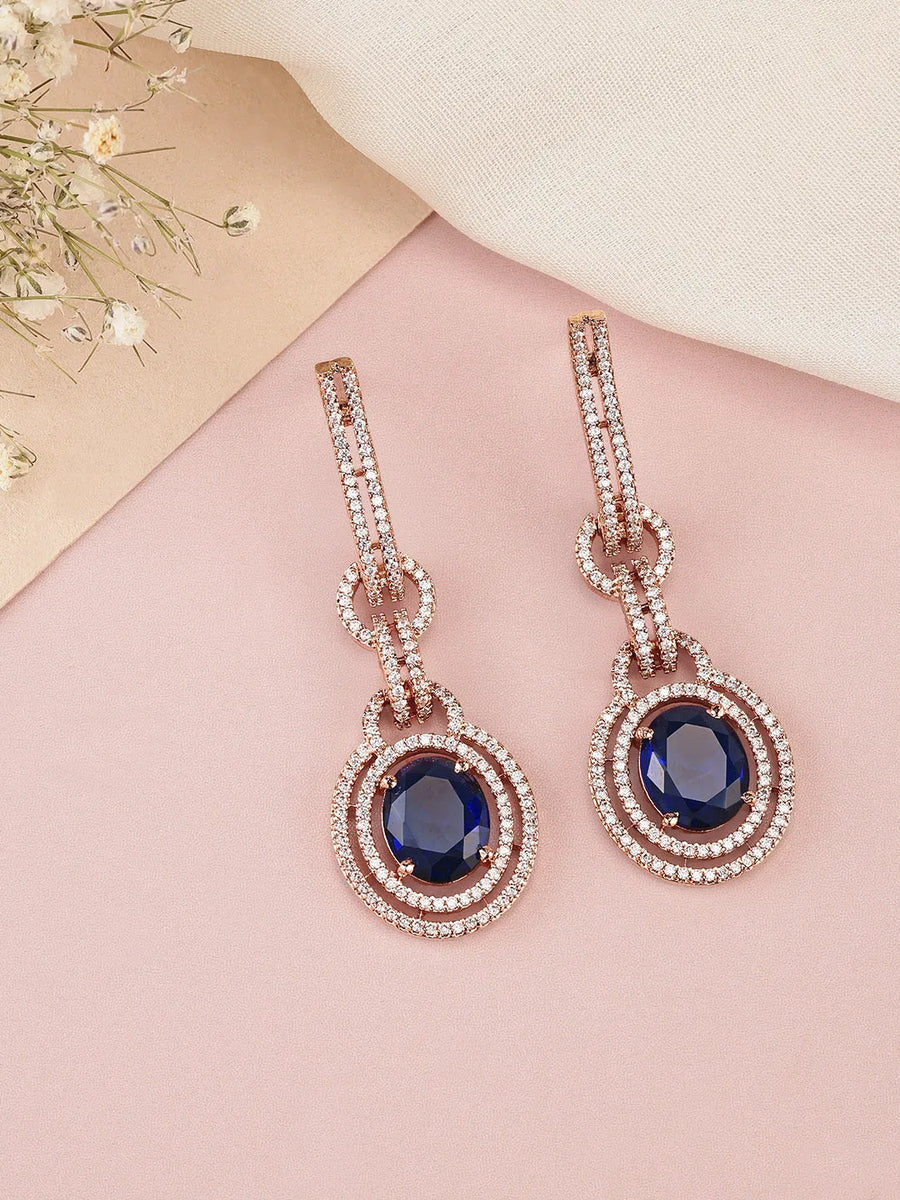 Luxury Crystals Oval Link Earrings - Blue