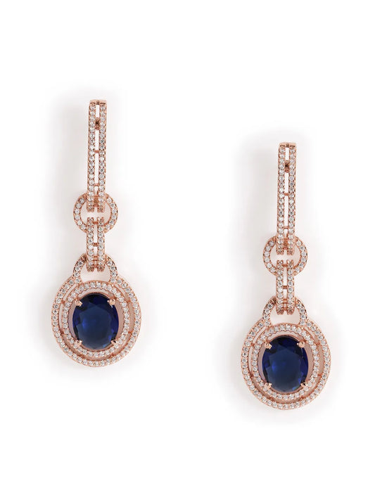 Luxury Crystals Oval Link Earrings - Blue