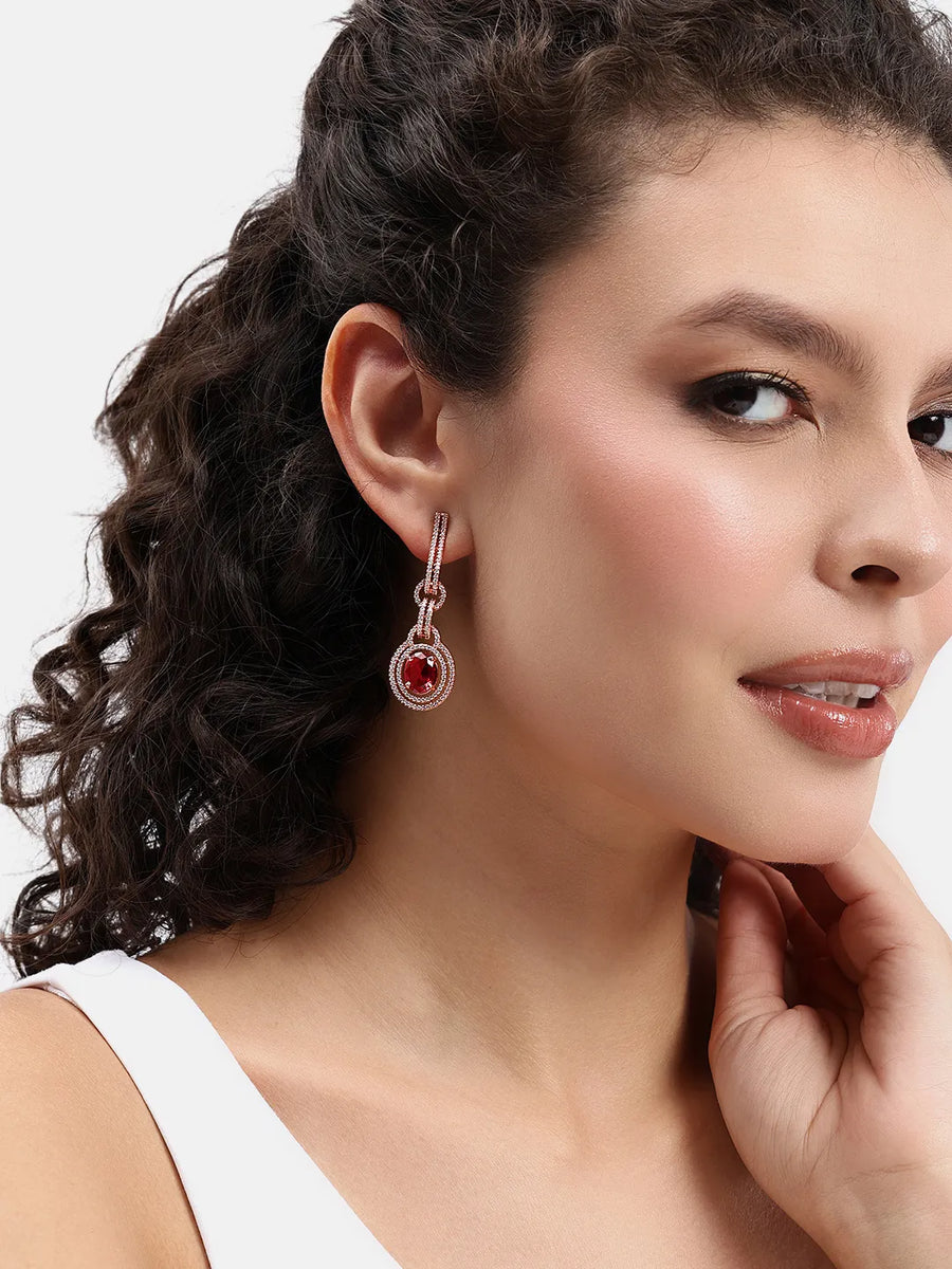 Luxury Faux Ruby Oval Link Earrings