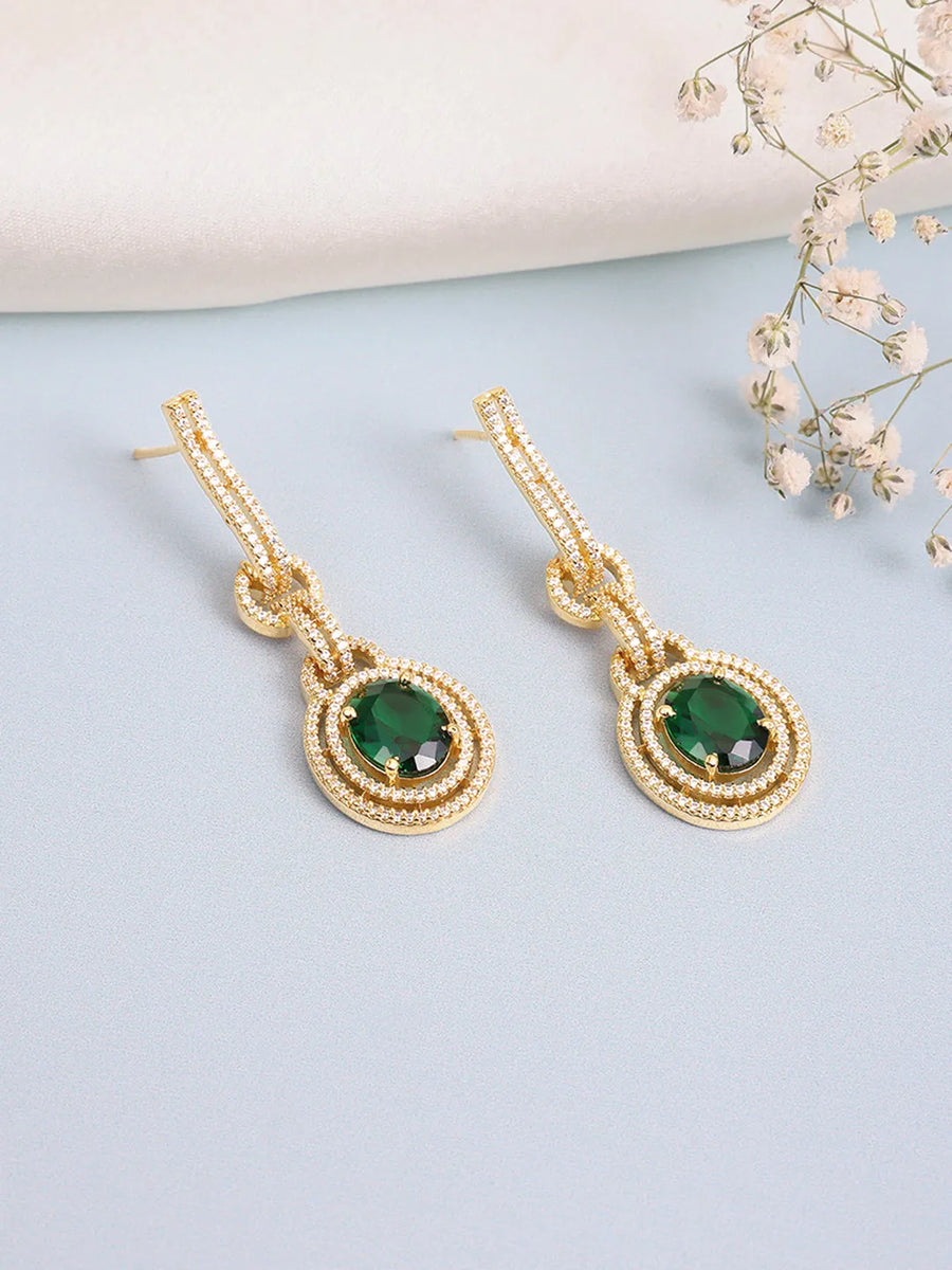 Luxury Crystals Oval Link Earrings - Green