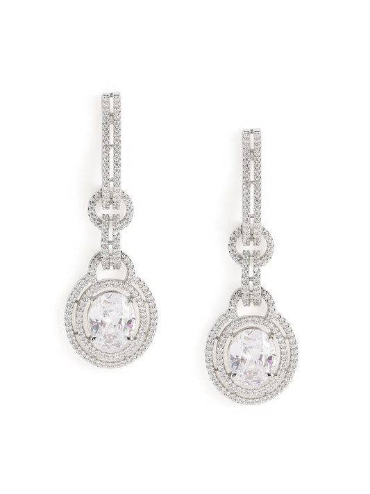Luxury Crystals Oval Link Earrings - White