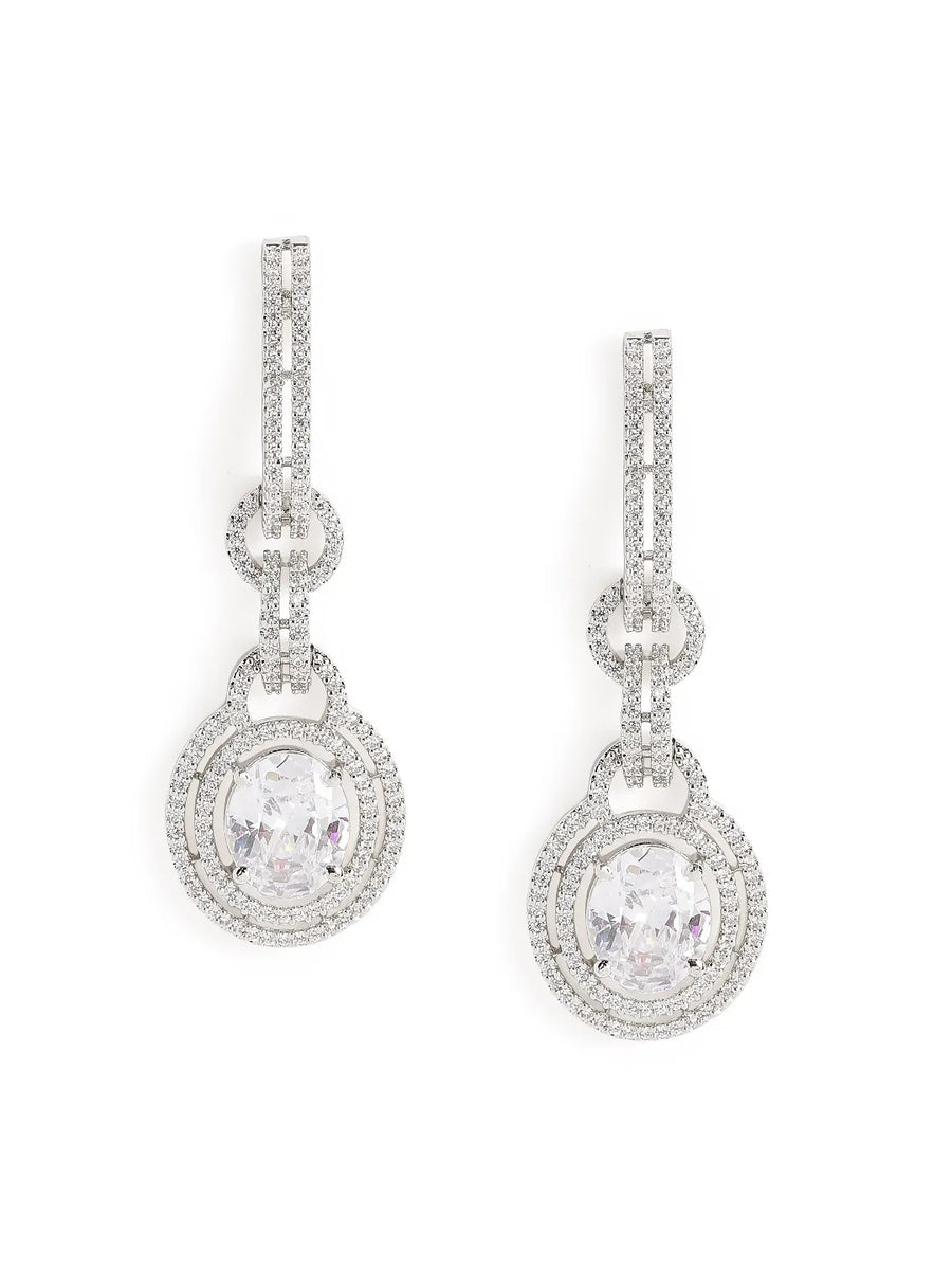 Luxury Crystals Oval Link Earrings - White
