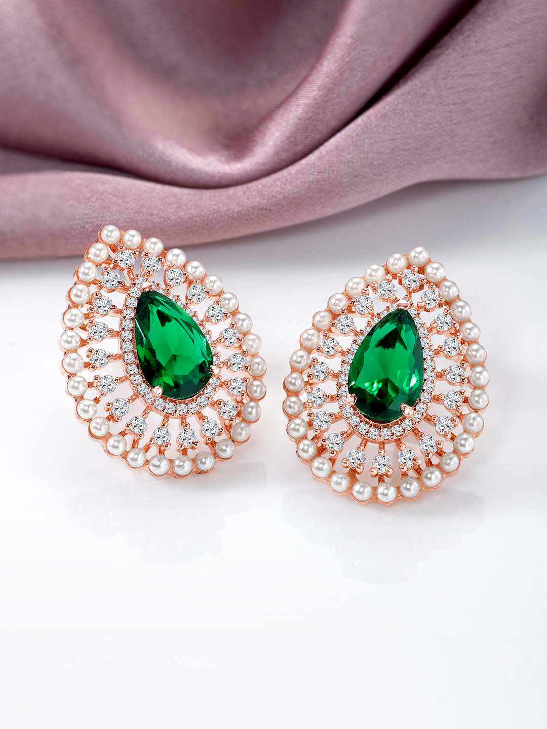 Dewdrop Delight CZ & Green Stone Earrings