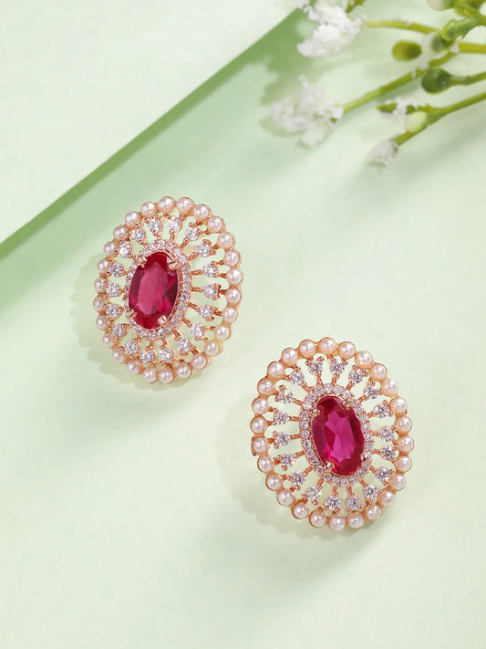 Chic CZ & Pearl Floral Stud Earrings