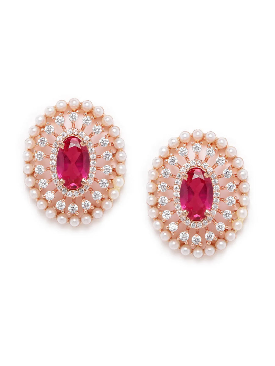 Chic CZ & Pearl Floral Stud Earrings