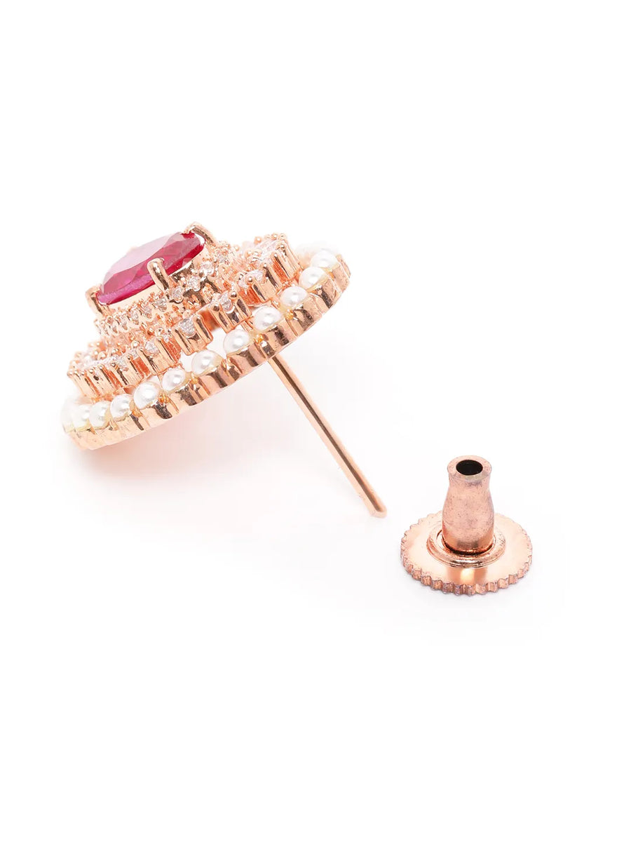 Chic CZ & Pearl Floral Stud Earrings