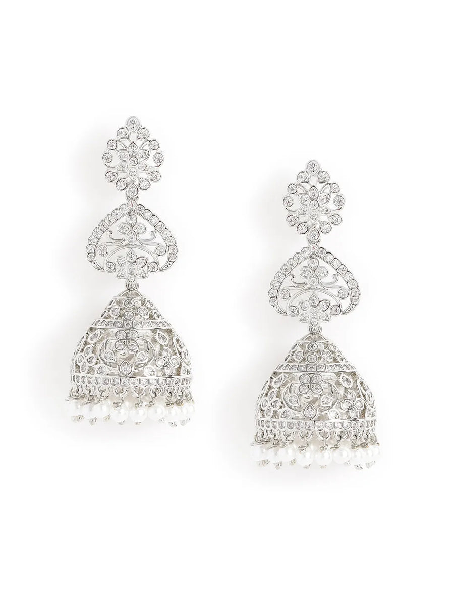 Exquisite CZ Jhumka with Pearl Drops