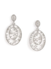 Elegant Floral CZ Drop Earrings - Silver