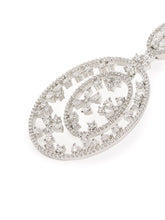 Elegant Floral CZ Drop Earrings - Silver