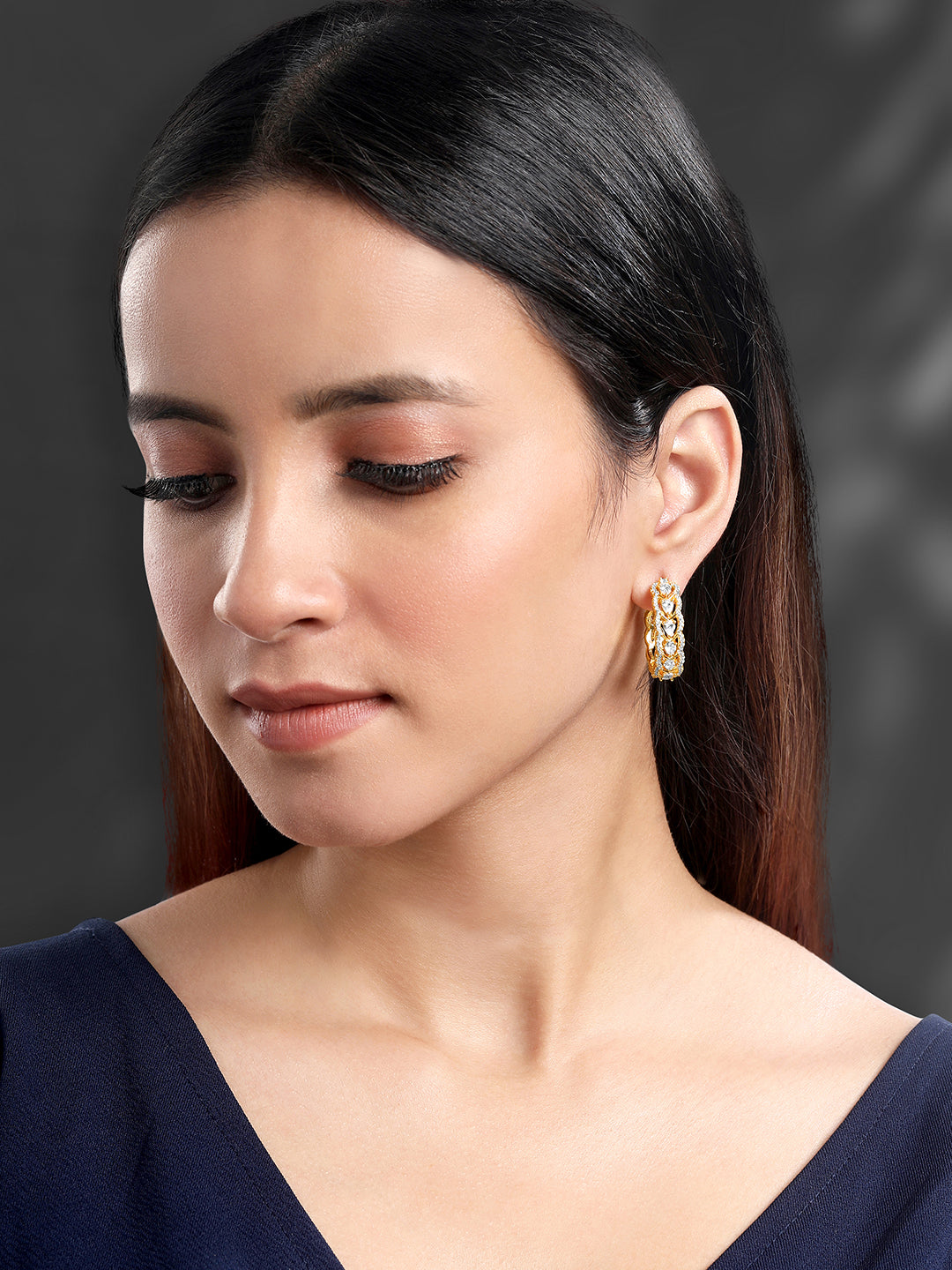 Gold Elegance CZ Half Hoops