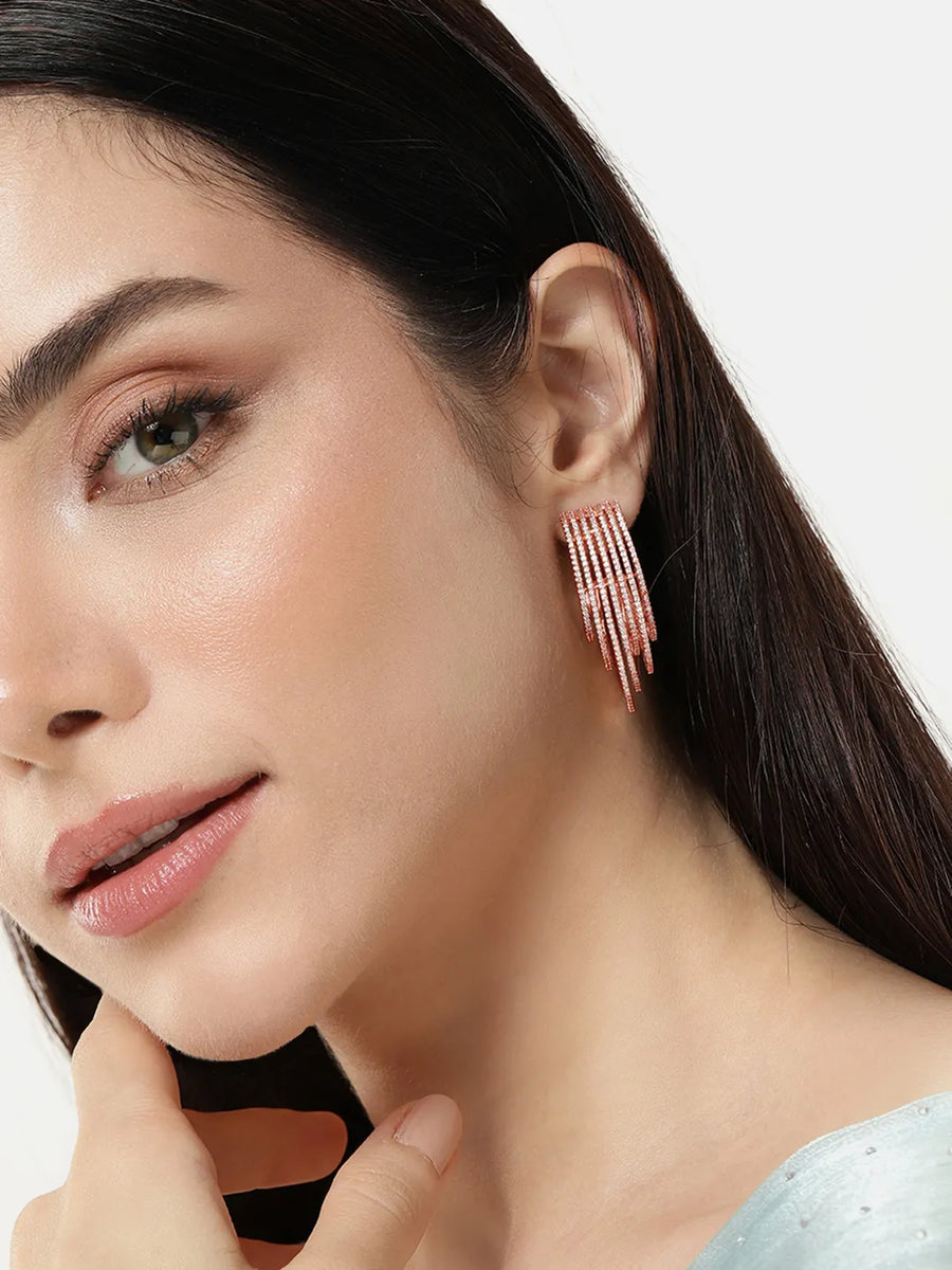 Modern Layered Drop Earrings Look - Rose Gold