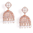 Charming Pearl CZ Jhumki Earrings - Rose Gold