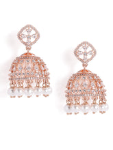 Charming Pearl CZ Jhumki Earrings - Rose Gold