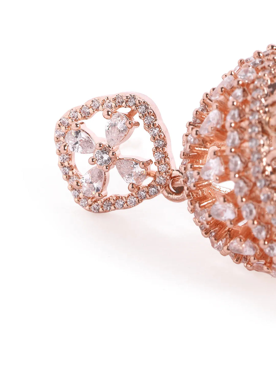 Charming Pearl CZ Jhumki Earrings - Rose Gold