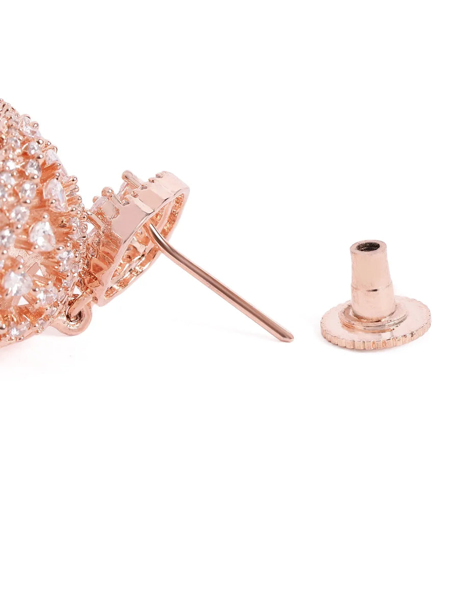 Charming Pearl CZ Jhumki Earrings - Rose Gold