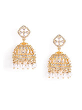 Charming Pearl CZ Jhumki Earrings - Gold