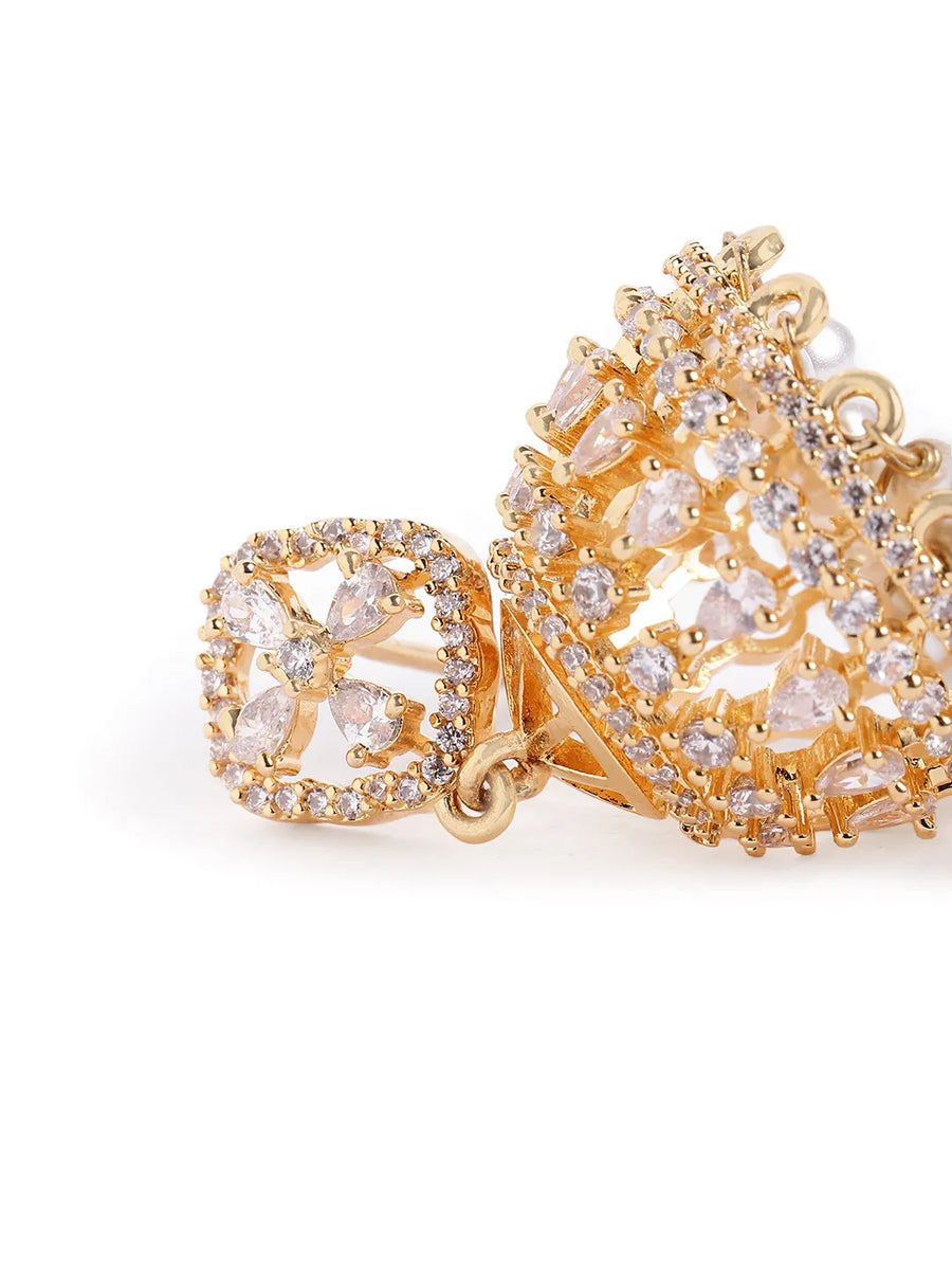 Charming Pearl CZ Jhumki Earrings - Gold