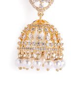 Charming Pearl CZ Jhumki Earrings - Gold