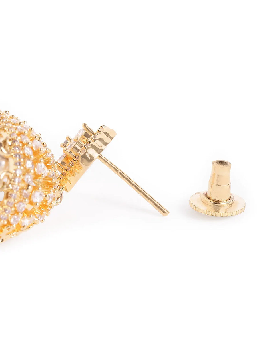 Charming Pearl CZ Jhumki Earrings - Gold