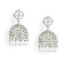 Charming Pearl CZ Jhumki Earrings - Silver