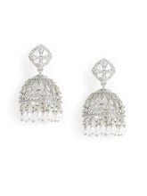 Charming Pearl CZ Jhumki Earrings - Silver