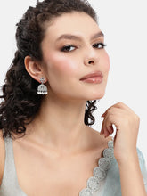 Charming Pearl CZ Jhumki Earrings - Silver