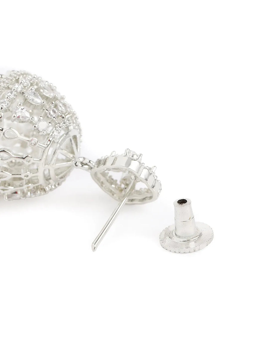 Charming Pearl CZ Jhumki Earrings - Silver