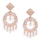 Elegant Pearl and CZ Dangle Earrings - Rose Gold
