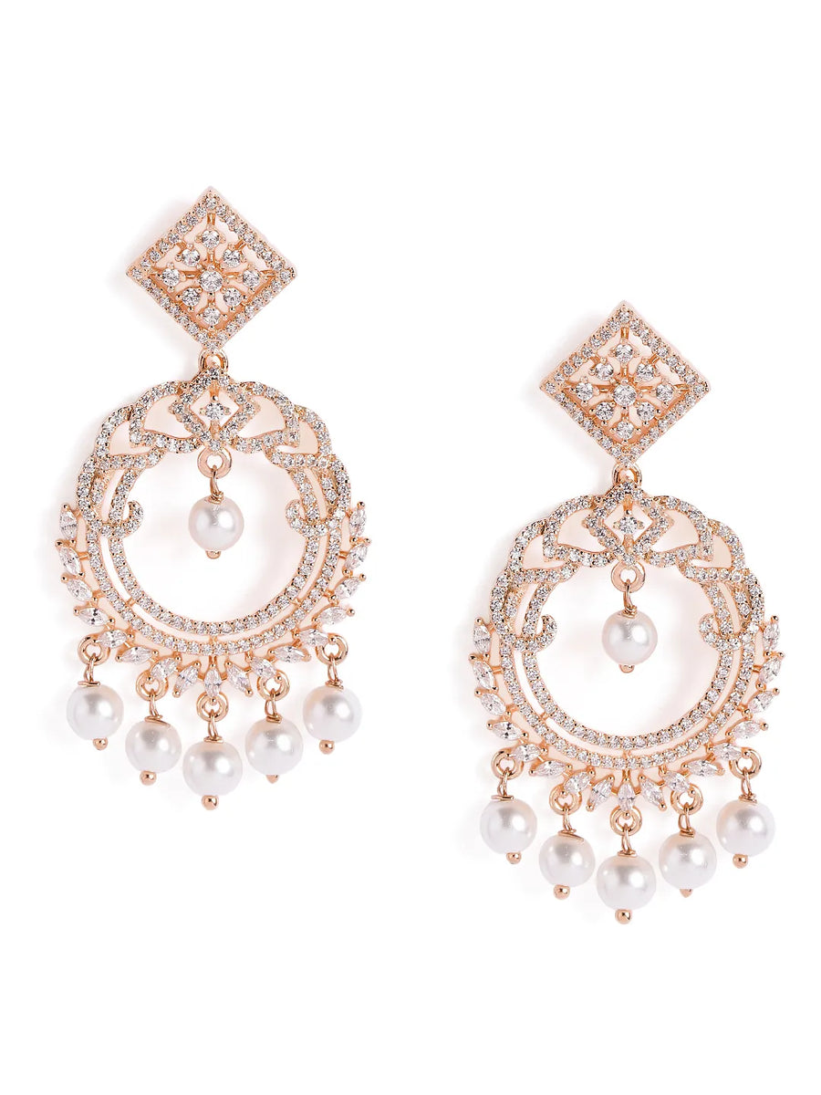 Elegant Pearl and CZ Dangle Earrings