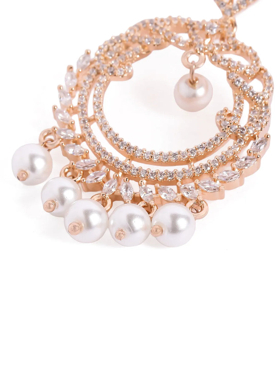 Elegant Pearl and CZ Dangle Earrings