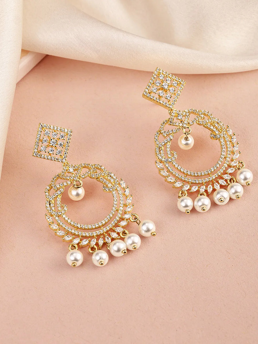 Elegant Pearl and CZ Dangle Earrings