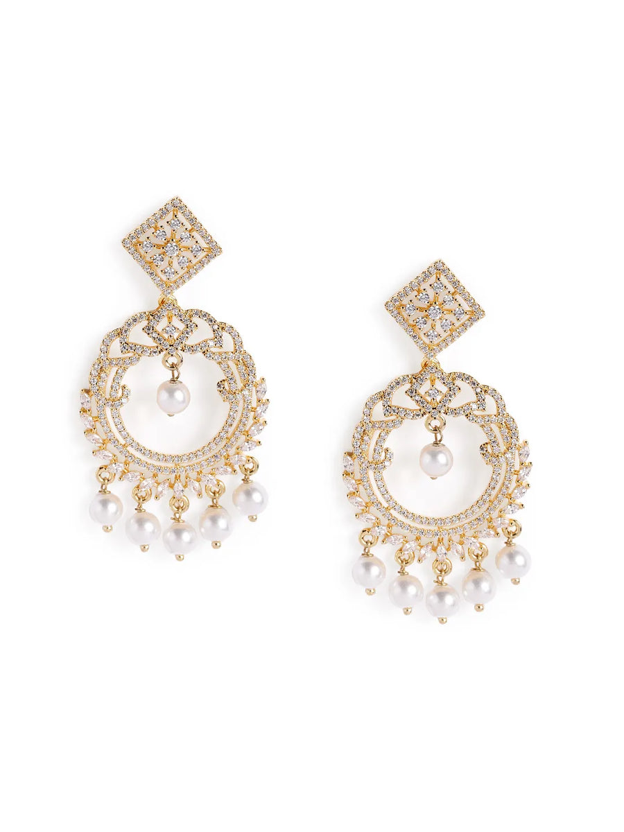 Elegant Pearl and CZ Dangle Earrings