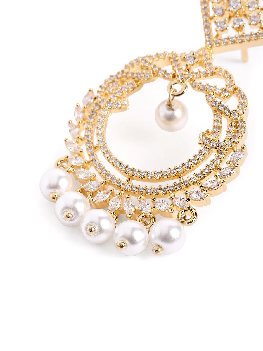Elegant Pearl and CZ Dangle Earrings