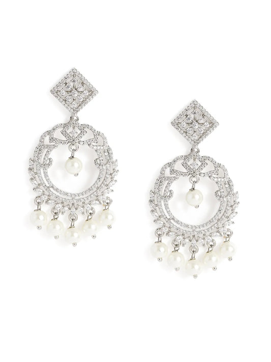 Elegant Pearl and CZ Dangle Earrings