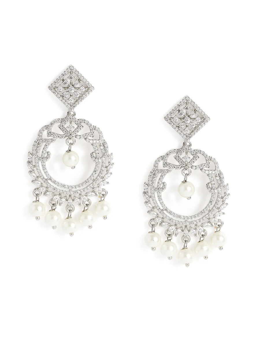 Elegant Pearl and CZ Dangle Earrings