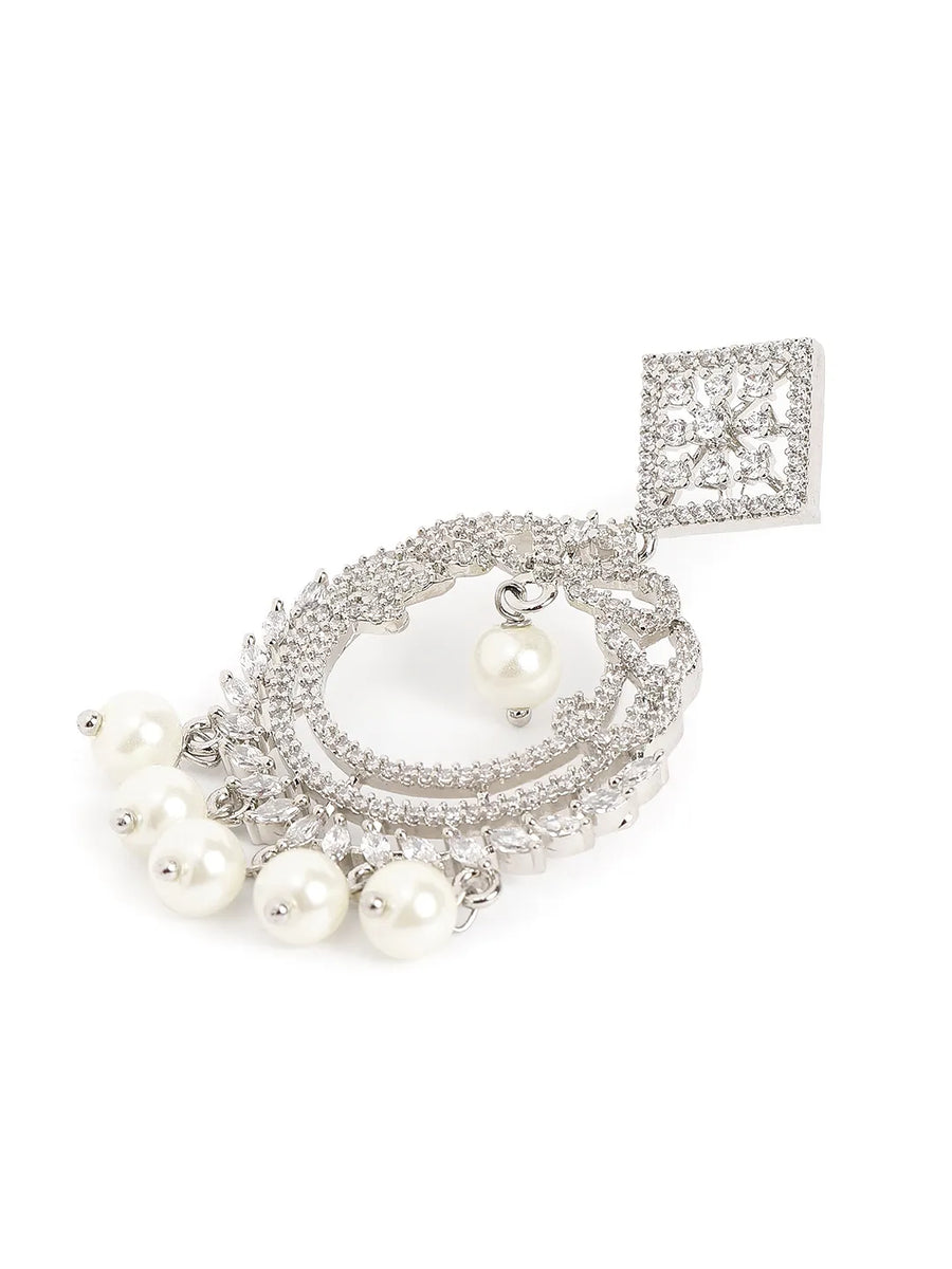 Elegant Pearl and CZ Dangle Earrings
