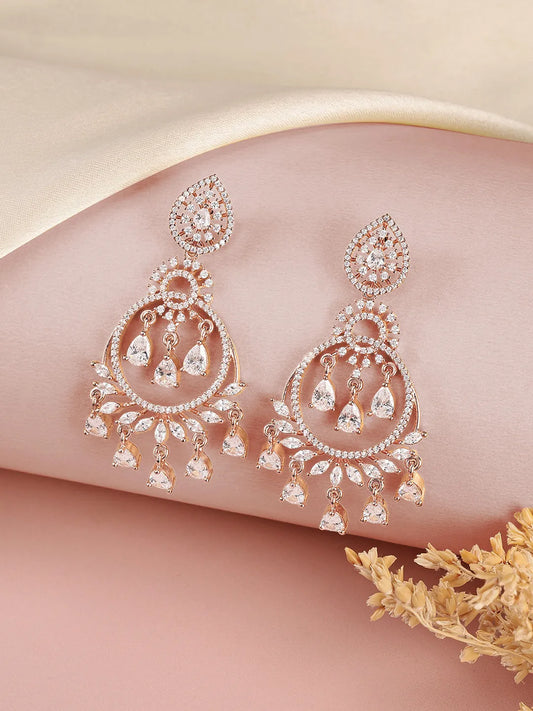 Radiant CZ Teardrop Chandelier Earrings - Rose Gold