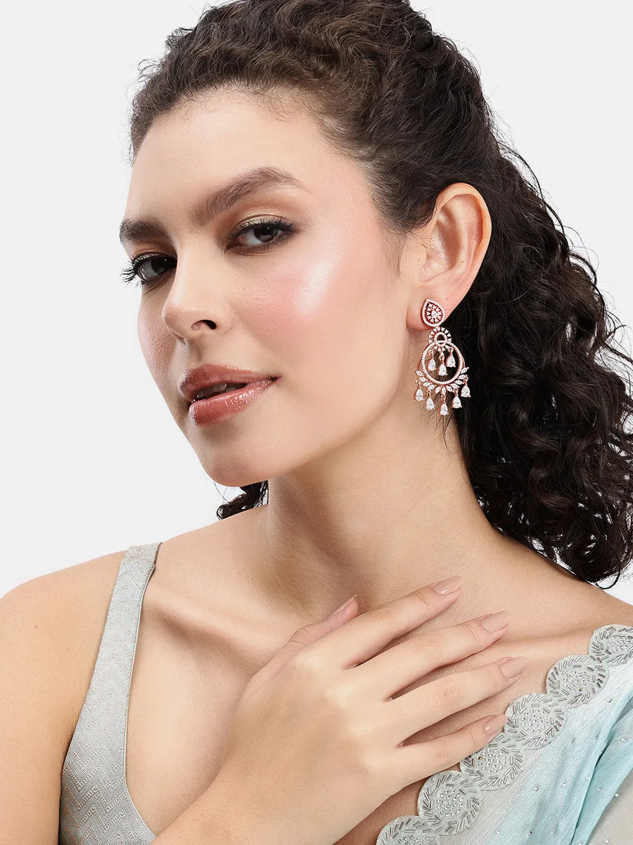 Radiant CZ Teardrop Chandelier Earrings - Rose Gold