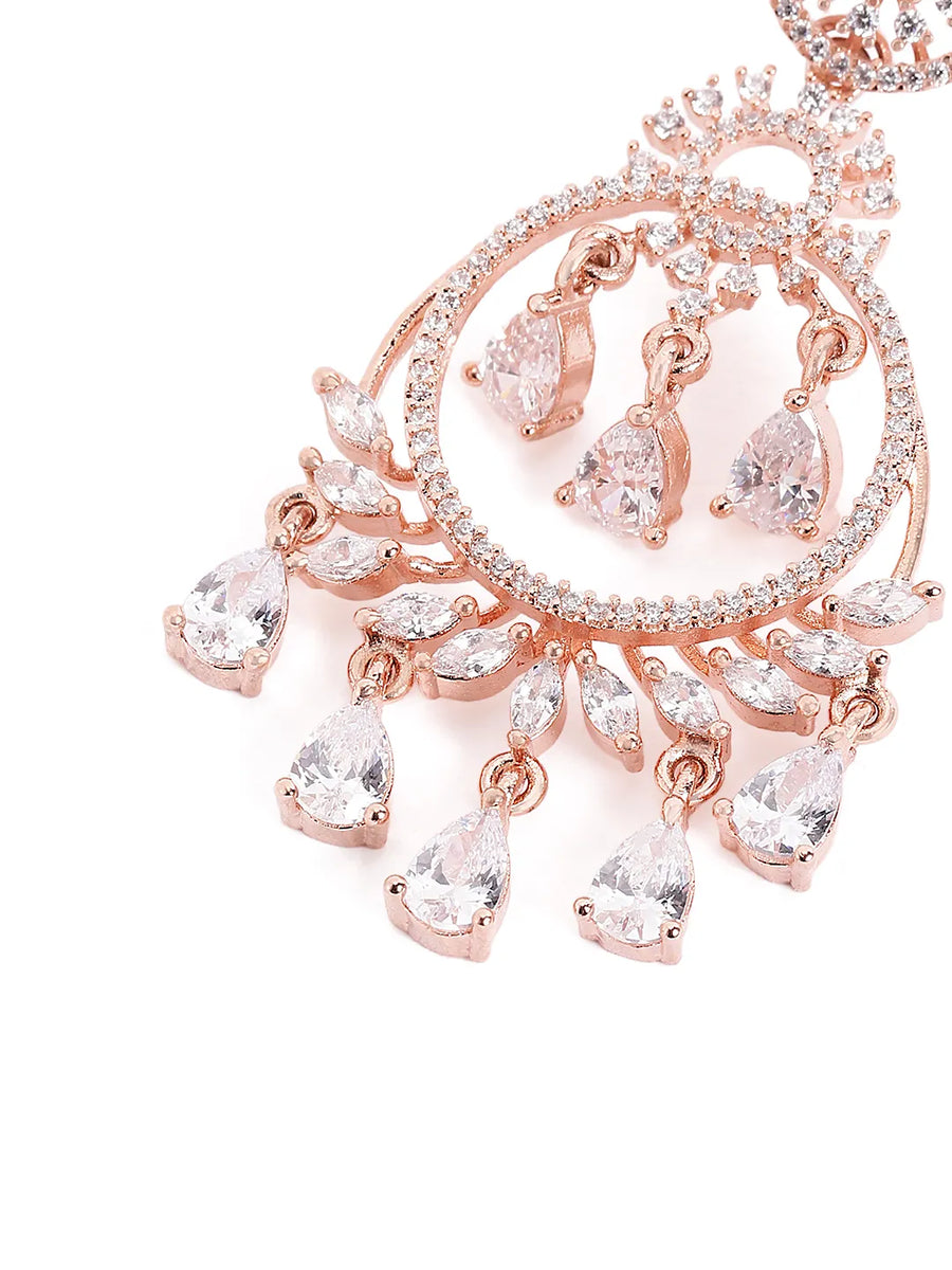 Radiant CZ Teardrop Chandelier Earrings - Rose Gold