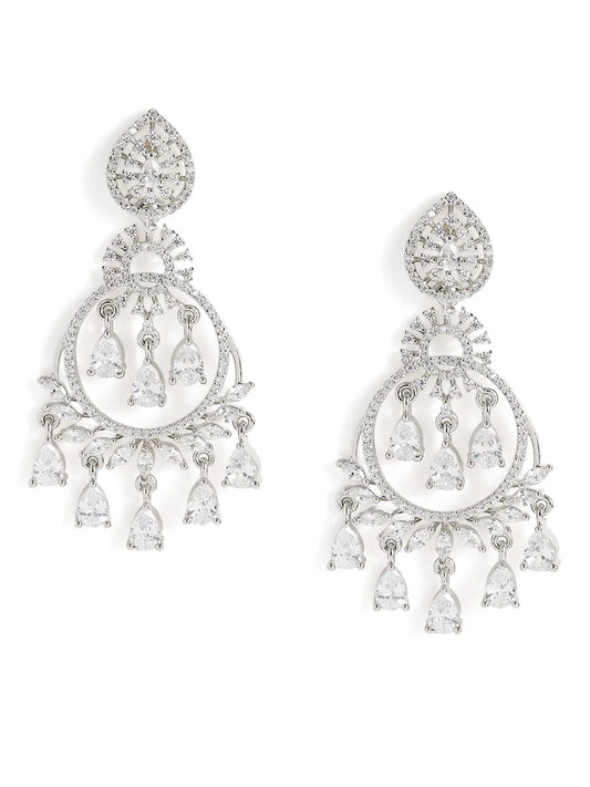 Radiant CZ Teardrop Chandelier Earrings - Silver