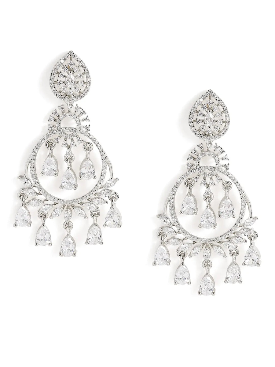 Radiant CZ Teardrop Chandelier Earrings - Silver