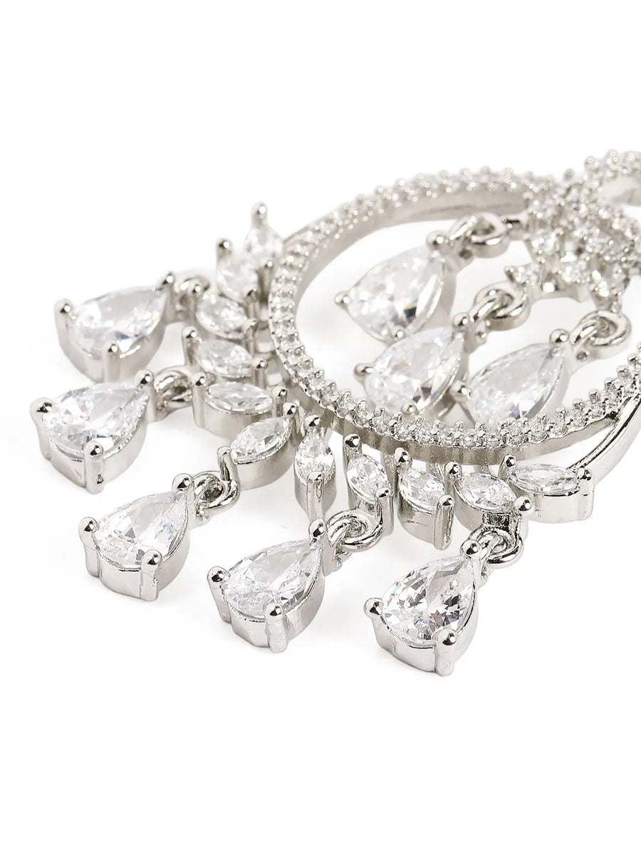 Radiant CZ Teardrop Chandelier Earrings - Silver