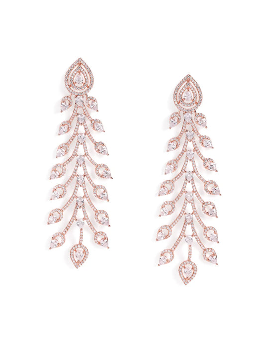 Twilight Bloom CZ Long Danglers - Rose Gold