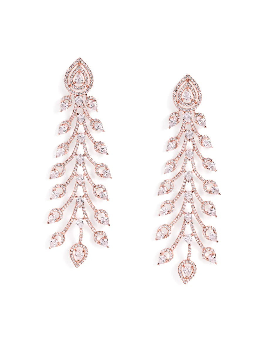 Twilight Bloom CZ Long Danglers - Rose Gold